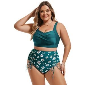 Hanna Nikole Womens Plus Size Bikini Set Two Piece High Waisted Swimsuit 14W